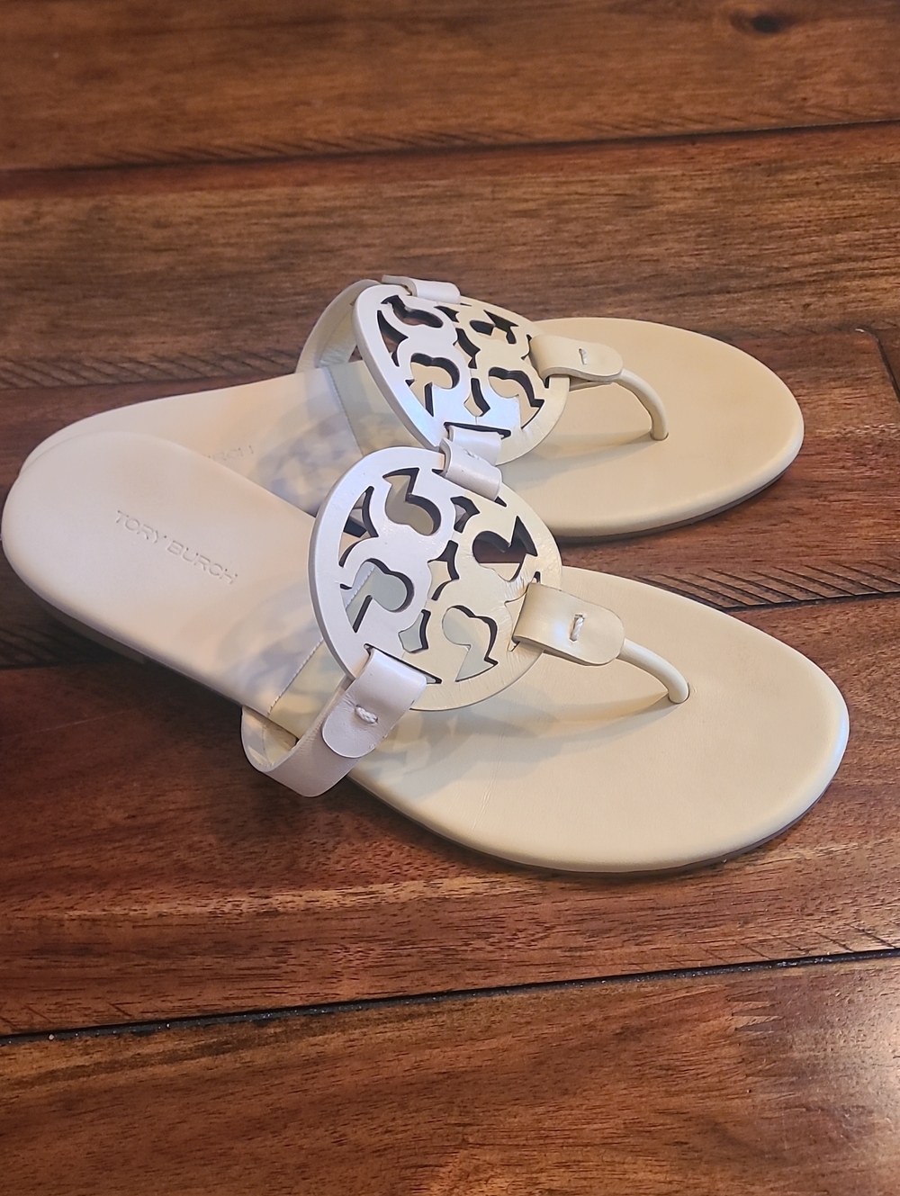 Tory Burch Ivory Miller Logo Thong Sandals
